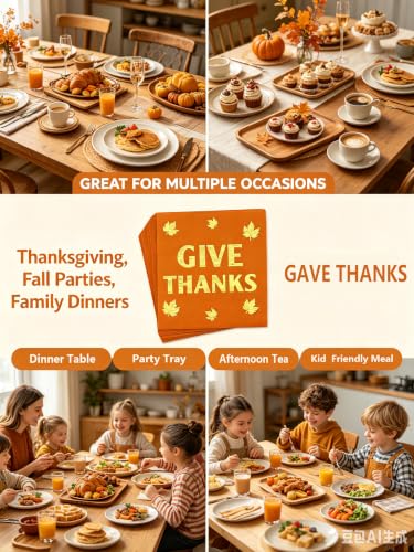 Thanksgiving Napkins Gold Foil 50 Pack - 5x5 Inch Holiday Tableware