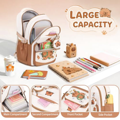 Kids Backpack with Lunch Box Set - Capybara Theme, Large Capacity, Water-Resistant