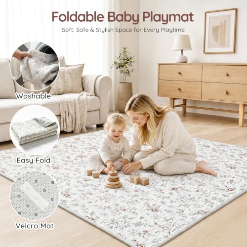 Baby Playpen with Mat Beige 47x47in Safety & Soft Cushioned Toddler Play Area