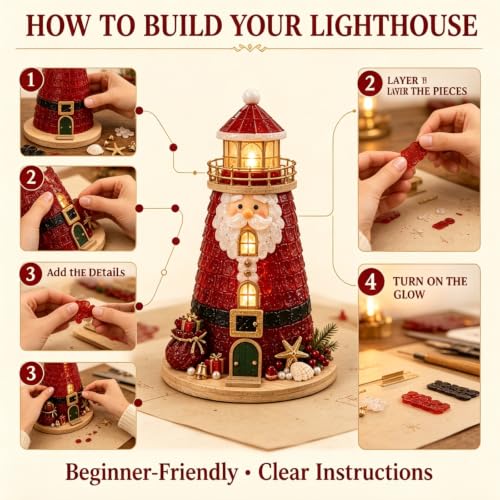 DIY Christmas Lighthouse Kit - 3D Lighted Sea Glass Holiday Craft B
