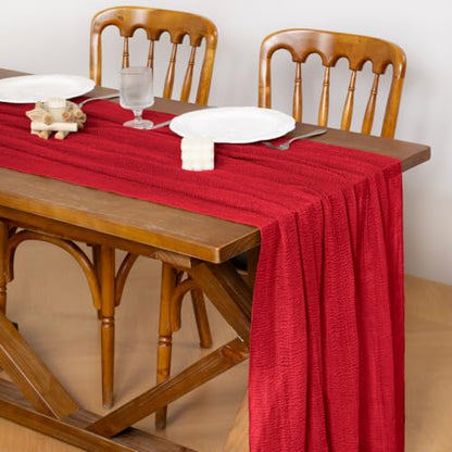 Socomi Red Cheesecloth Table Runner Fall Boho Wedding Party Home Decor - 1 Pack