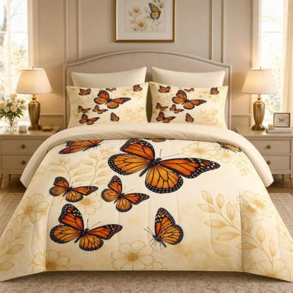 WeCozy Vintage Butterfly Queen Comforter Set - Botanical Bedding, 7 Pieces