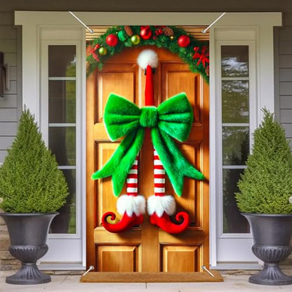 Christmas Elf Legs Door Cover - Whimsical Holiday Seasonal Decor 35x71 Inches
