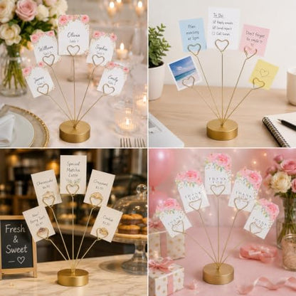 Gold Gift Card Tree Holder with Clips for Photos and Notes - Elegant Desk Organizer