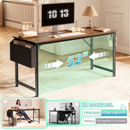 PRAISUN 55-Inch Computer Desk with Fabric Storage Bag - Rustic Brown