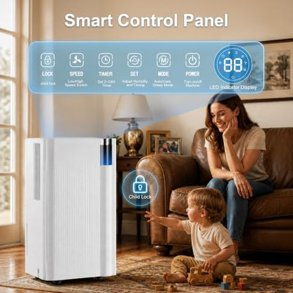 38 Pints Dehumidifier for Basement & Home with Drain Hose, Smart Humidity Control