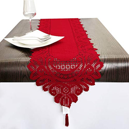 Red Lace Table Runner for Christmas Party and Holiday Decor - 13x70 Inches - Variation #1 Red