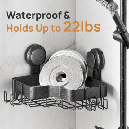 LEVERLOC Corner Shower Caddy with Suction Cups Black - Bathroom Organizer