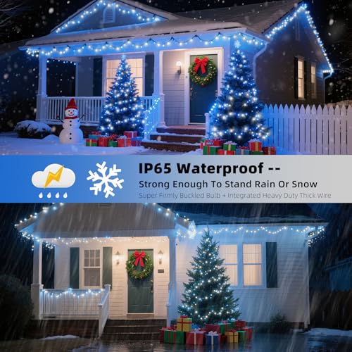 Blue White 105ft LED Christmas String Lights, 300 Bulbs, Indoor Outdoor