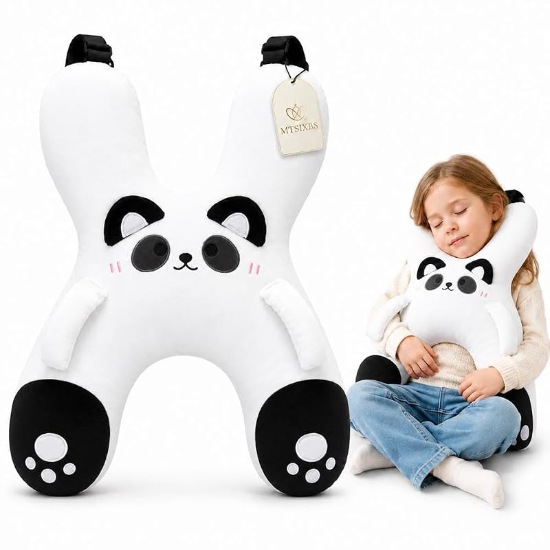 Kids Travel Neck Pillow H-Shaped Comfort Soft Plush with Seatbelt Slot White 1PC