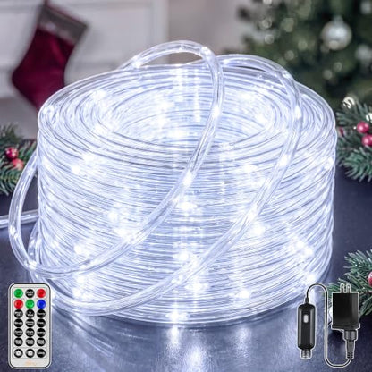 Ollny Christmas Rope Lights Outdoor 50 FT 300 LED Cool White with Remote & Modes