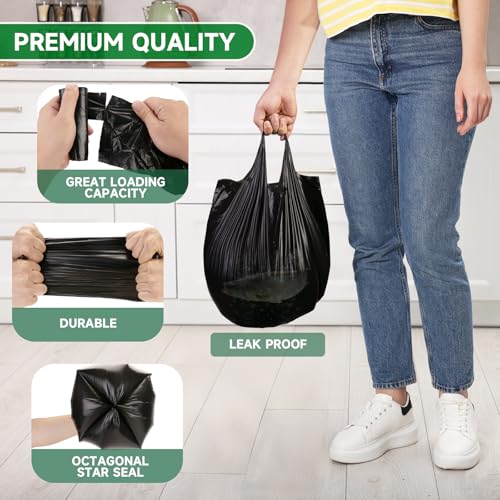 3 Gallon Black Trash Bags with Handles - 100 Count, Heavy Duty, Bathroom Waste Disposal