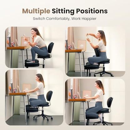 Cross Legged Office Chair with Wheels - Ergonomic Kneeling Chair, Height Adjustable, Wide Cushioned Seat, Black - Standard Size
