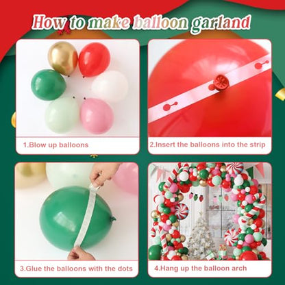 Christmas Balloon Garland Kit - Red, Green, Pink, Gold for Holiday Party Decorations