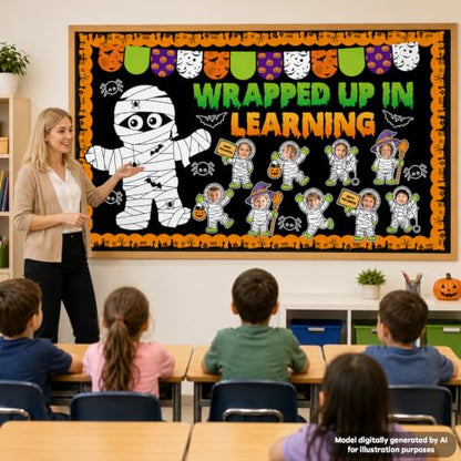 Halloween Mummy Bulletin Board Set - Classroom Decor with DIY Photo Space - Wrapped Up in Learning