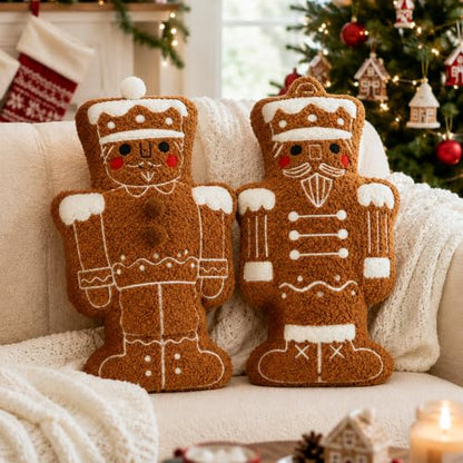 Wenqik 2 Pack Christmas Throw Pillows - Gingerbread Nutcracker Design, 15.7"