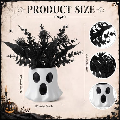 Halloween Ghost Flower Vase Planter with Black Artificial Plant - Variation of Ghost