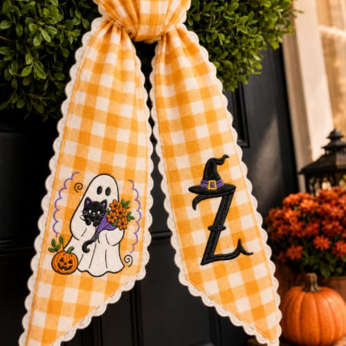 Halloween Wreath Sash with Monogram and Fall Pumpkin Design - Color 7