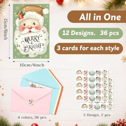 Nordic Christmas Cards Assortment Bulk Xmas Cards with Envelopes & Stickers