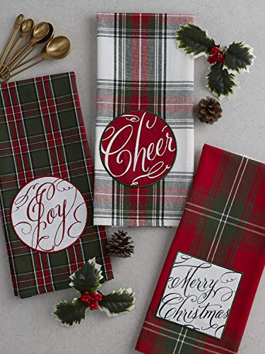 Holiday Kitchen Towels Embroidered Dish Towel Set 3 Pieces - Joyful Wishes 18x28