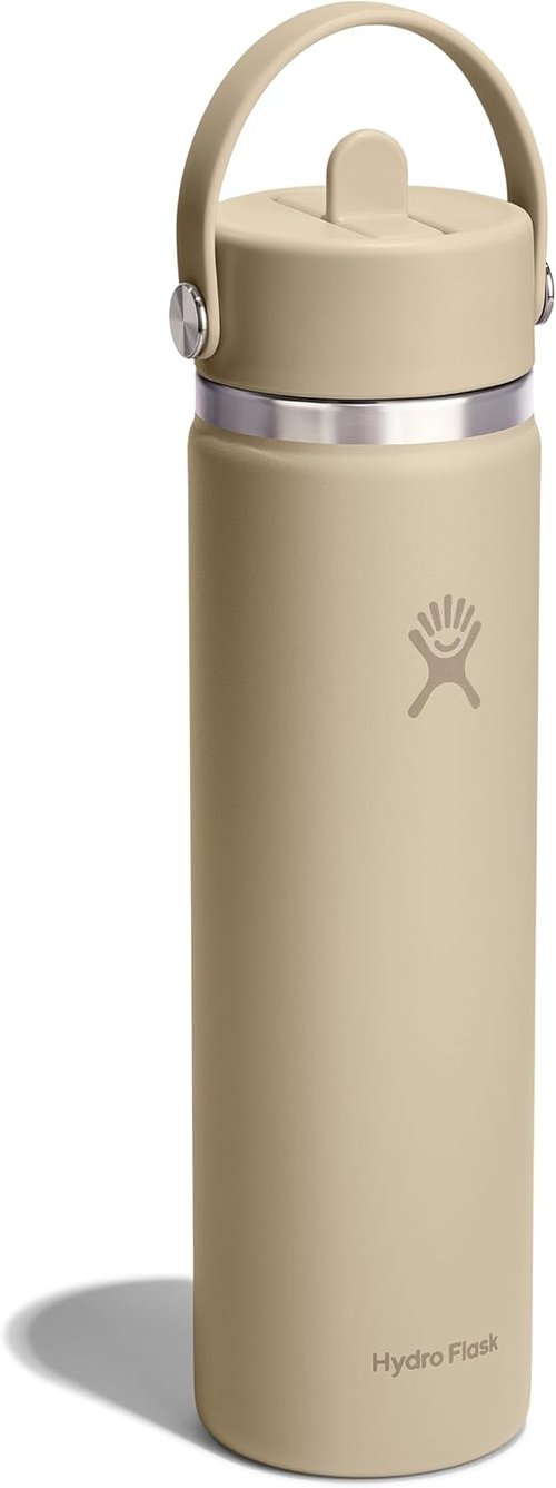 Hydro Flask Water Bottle - Insulated Stainless Steel with Wide Mouth Flex Straw Lid | 24 Oz Tonal Oat