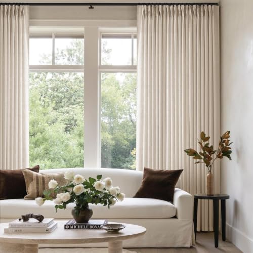 White Pinch Pleated Linen Curtains 84 Inch Long, 2 Panels - Ready to Hang