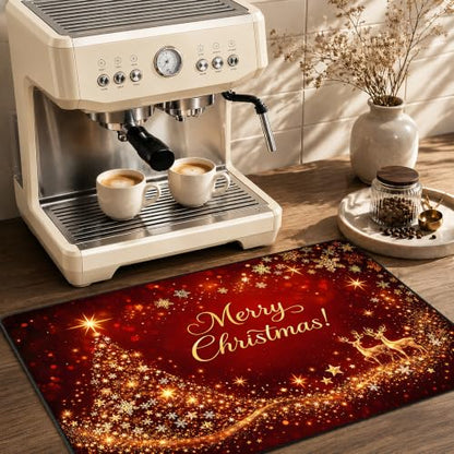 Christmas Stove Cover - Merry Christmas! Red Glitter Reindeer & Tree Decor, Heat Resistant Non-Slip 28x20in