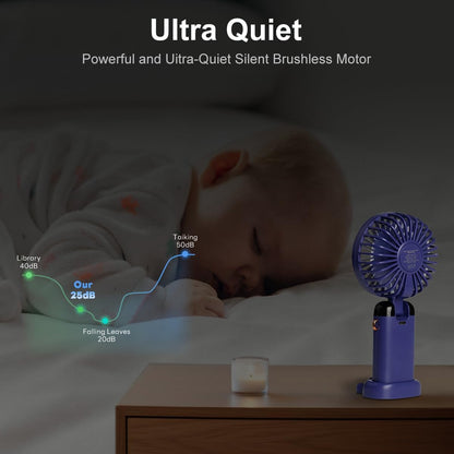 Skiennix Portable Handheld Fan - 12-Hour Battery Life, 5-Speed Wind, 90° Foldable | Purple 3-in-1 Design