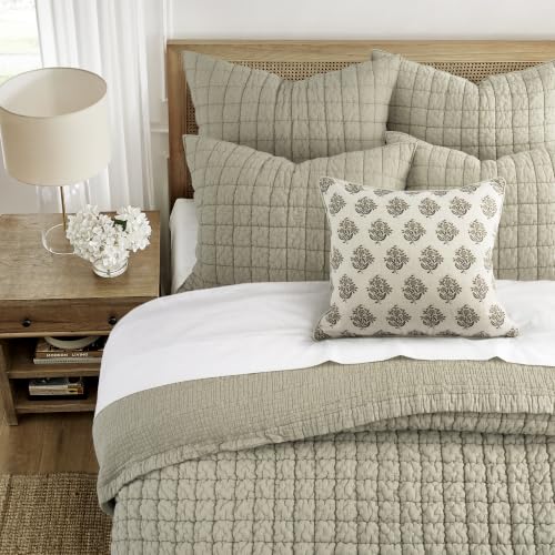 Taupe Reversible Cotton Quilt Set - King/Cal King with 2 Shams - Textured Grid Pattern