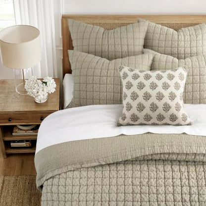 Taupe Reversible Cotton Quilt Set - King/Cal King with 2 Shams - Textured Grid Pattern