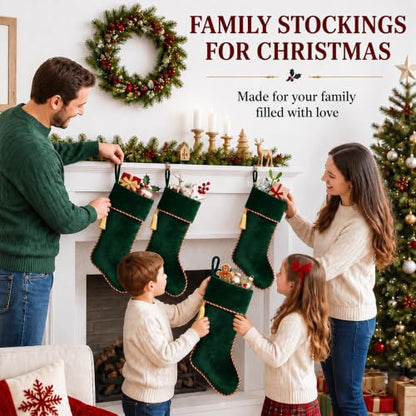 Green Velvet Christmas Stockings 3 Pack - 20 Inch Large Holiday Decor
