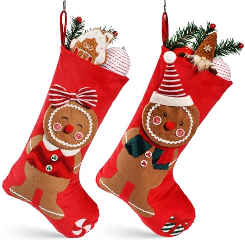 Gingerbread Man Christmas Stockings - Personalized Holiday Decor Set of 2