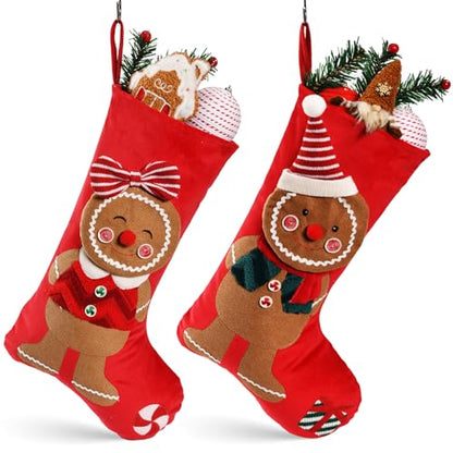 Gingerbread Man Christmas Stockings - Personalized Holiday Decor Set of 2