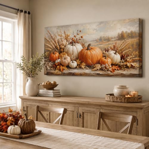 Autumn Pumpkin Wall Art Canvas Rustic Fall Decor 48x24 Inches - Autumn Wall Art03