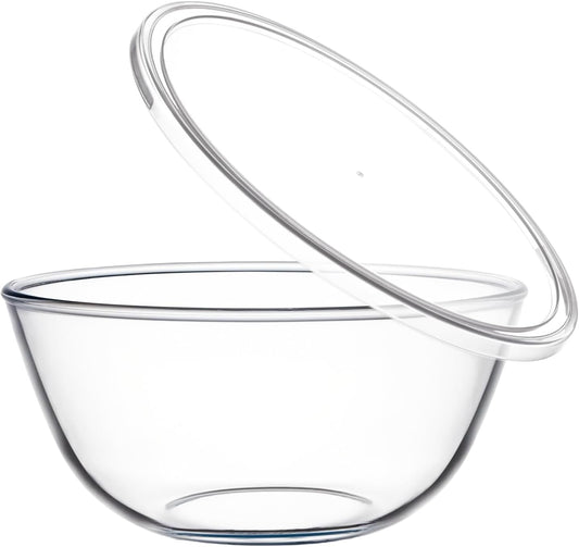 4.7QT Large Glass Mixing Bowl by [Brand Name] - Versatile Salad Bowl with White Lid for Sourdough & Kitchen Use