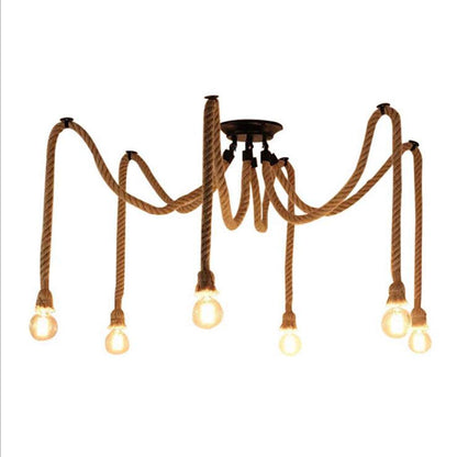 EmyTock Pendant Lights 6 Heads Country Retro Hemp Rope Hanging Lamp Living Room Restaurant Light Fixture Not Included Bulb