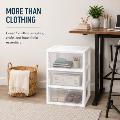 Wide Clear Plastic 3 Drawer Storage Organizer - White, 3-Tier