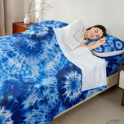 Kids Full Size Iridescent Tie Dye Sheet Set - Blue Indigo, 4 Pieces