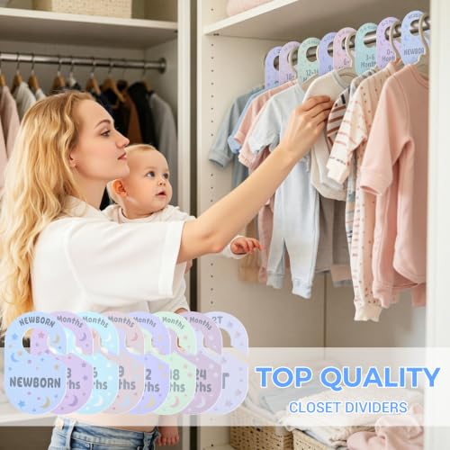 Baby Closet Dividers 8 Pack - Double-Sided Nursery Clothes Organizer Blue Starry Sky