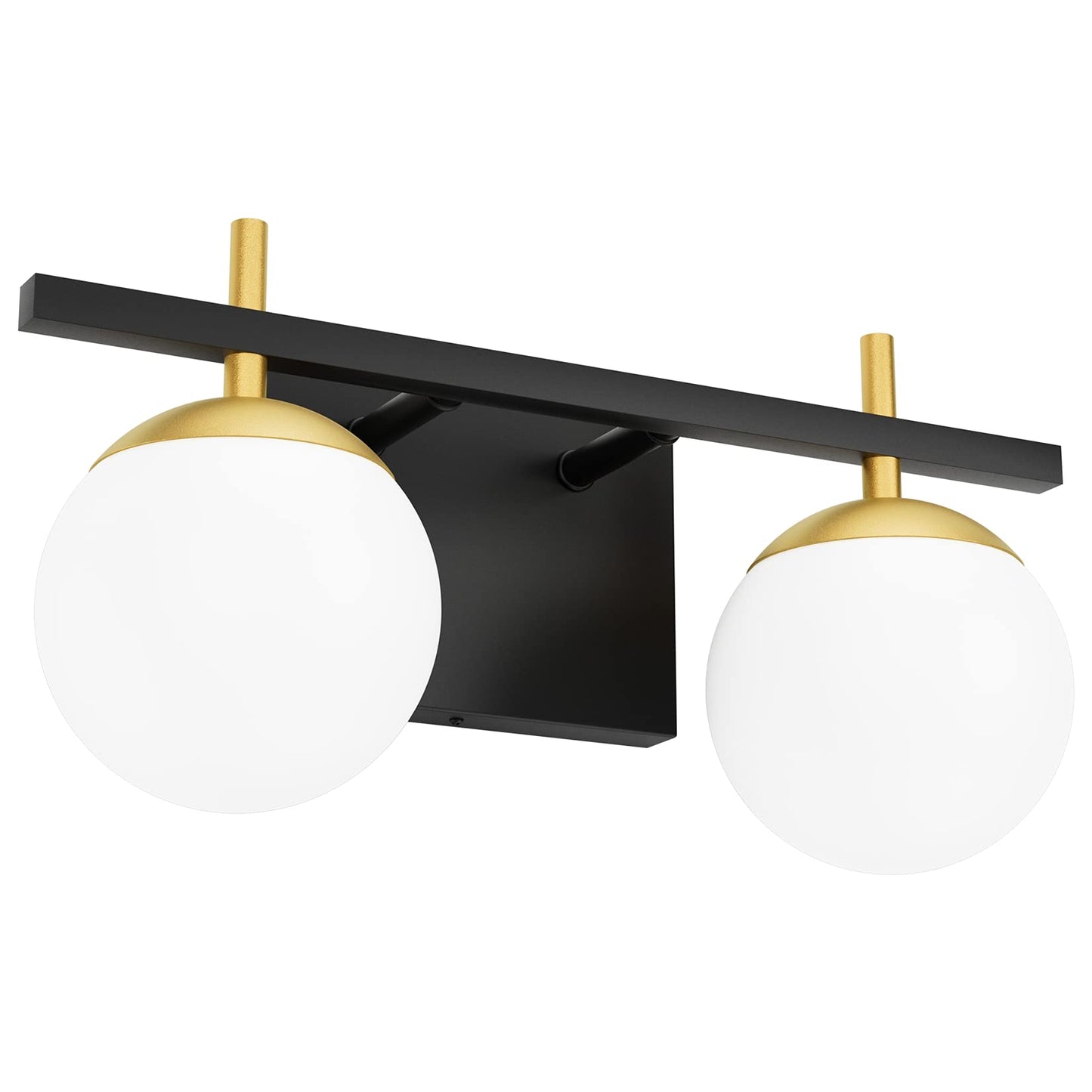 Ralbay 2-Light Black Gold Bathroom Vanity Light - Mid Century Modern Bathroom Light Fixture with Black/Golden Milky Glass Ball Wall Light