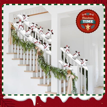 Christmas Reindeer Staircase Decorations Set 4PCS with LED String Lights - Holiday Home Decor