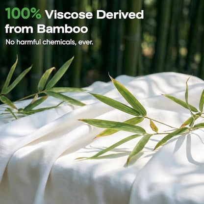 Queen Size Organic Viscose Bamboo Sheets Set - Cooling Silky Soft Bed Linen with 18" Deep Pockets & Corner Straps - White