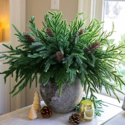 Artificial Norfolk Pine Branches with Big Pinecones 17pcs Christmas Decor