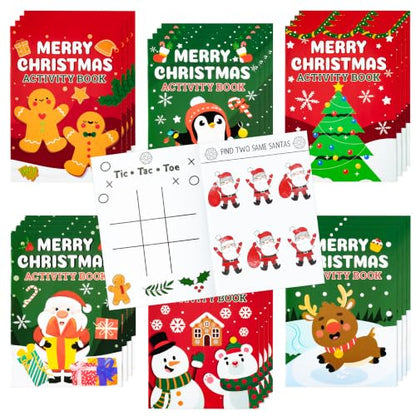 Christmas Activity Books Set - 24 Mini Coloring & Fun Games Books for Kids Xmas Variation