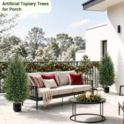 Green 3FT Artificial Topiary Cedar Trees Set of 2 - Outdoor Christmas Decor