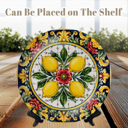 8-Inch Decorative Ceramic Plate Mediterranean Tile with Display Stand & Wall Hook - Color7