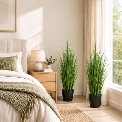 Artificial Tall Pampas Grass Plants in Pots - Indoor Outdoor Decor Set of 6