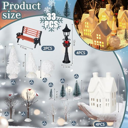 Ceramic Christmas Village Sets with LED Lights, 33 Pieces Holiday Decor