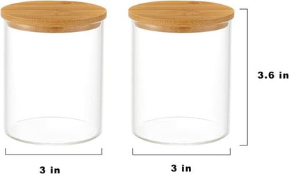 INIUNIK Glass Qtip Holder Dispenser - 2 Pack Bamboo Lid Apothecary Jars for Cotton Swabs & Pads Storage
