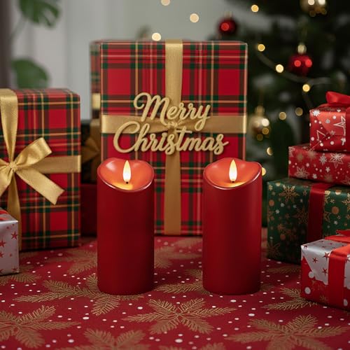 Outdoor Waterproof Flameless LED Candle with Remote & Timer - Red 8x3 Inches - Variation D3xH8